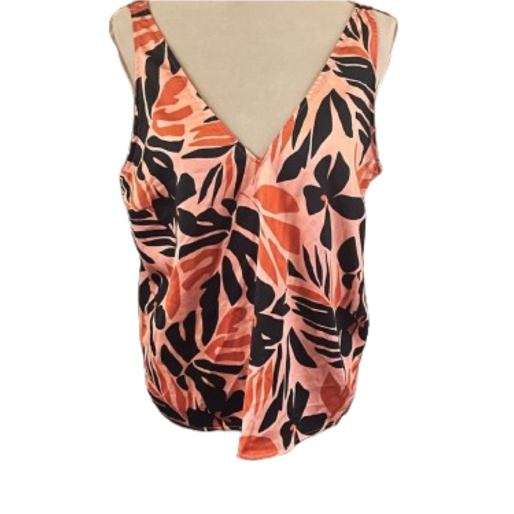 Old Navy Sleeveless Orange Floral VNeck Camisole Tank Patterned Size L Casual
